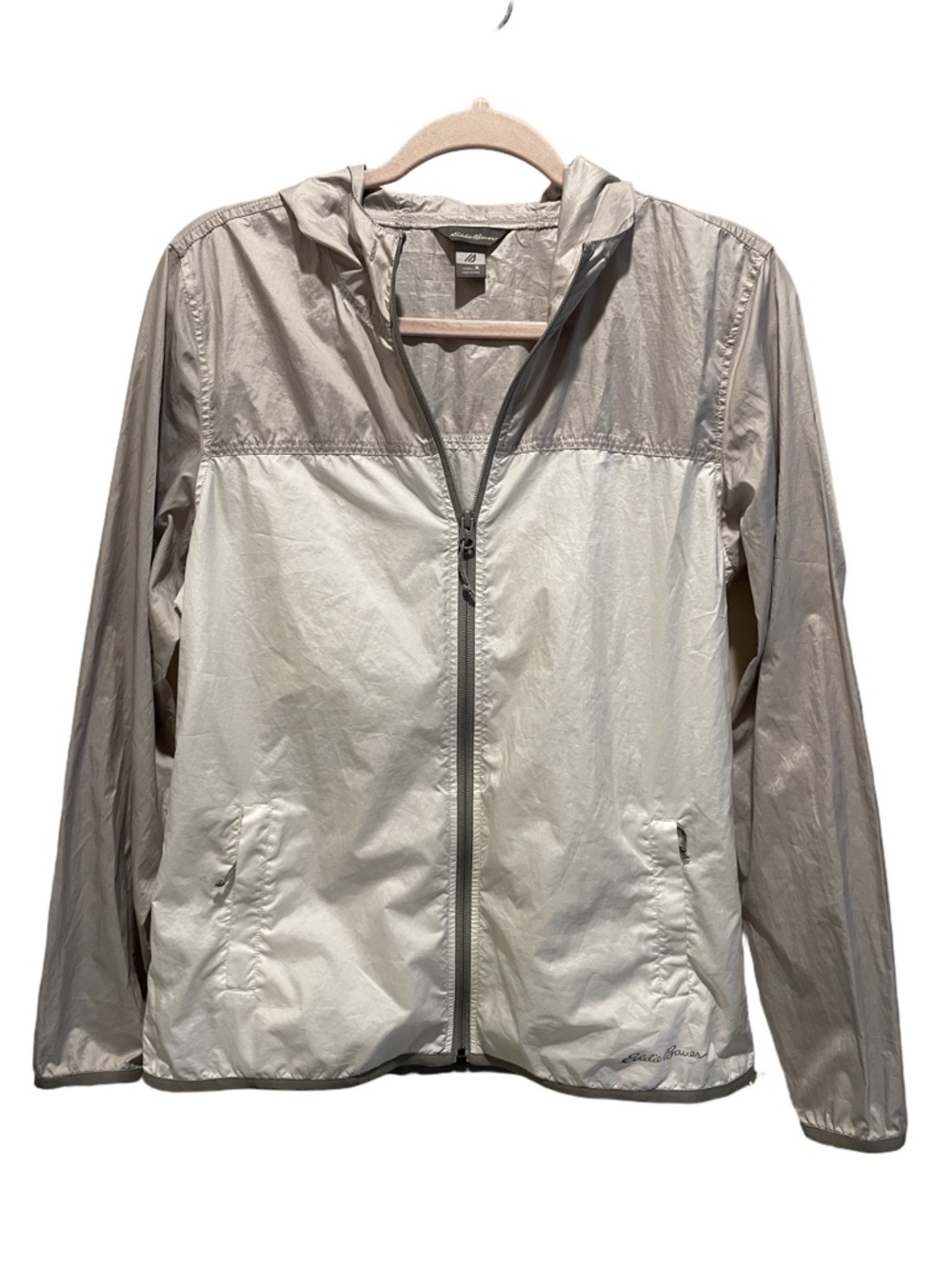 Eddie Bauer Lightweight Spring Summer Packable Zip Up Hooded Jacket. Size M.